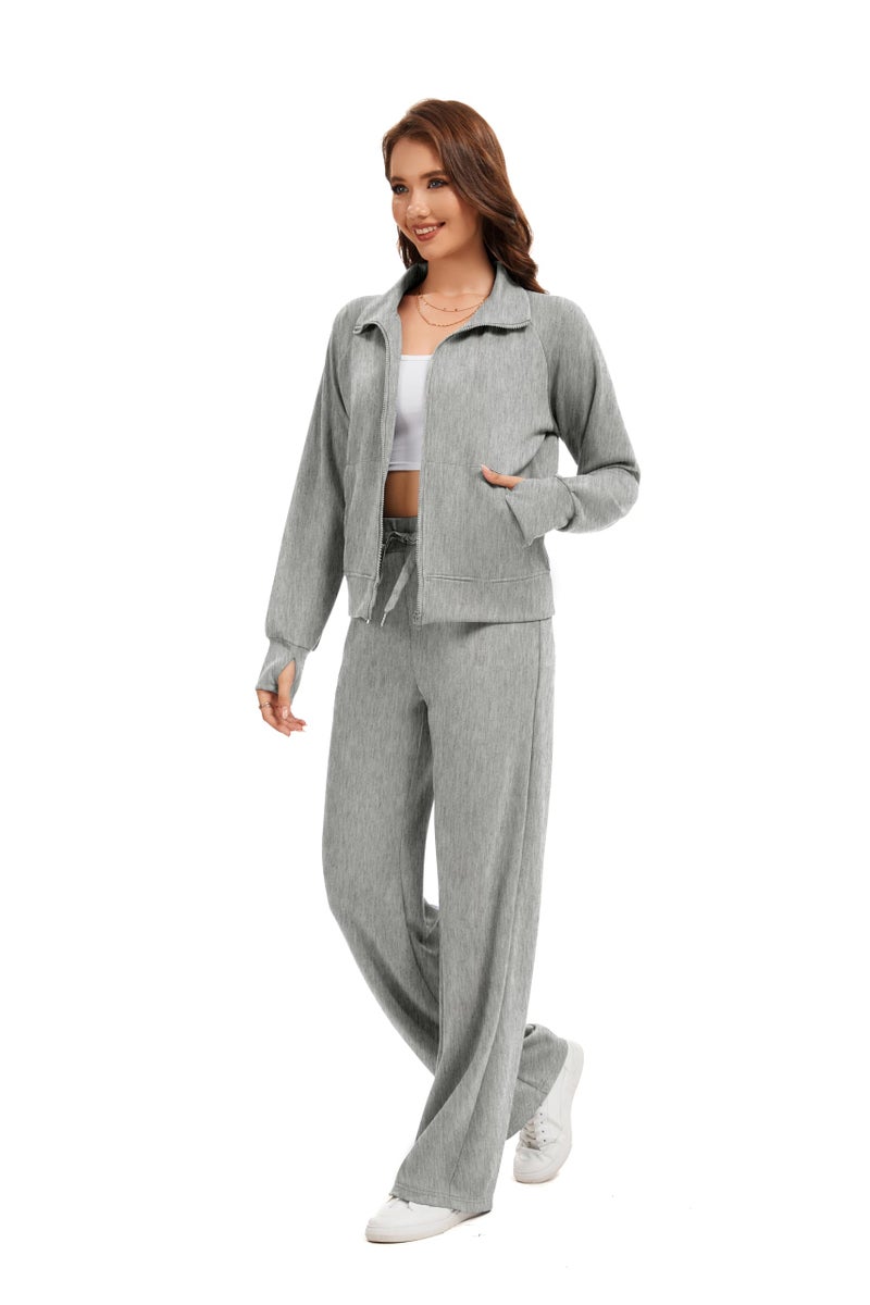 Sixstar Women Two Piece Outfits Sweatsuit Zip Up Sweatshirt Wide Leg Sweatpant Matching Travel Tracksuit Lounge Sets - Image 5