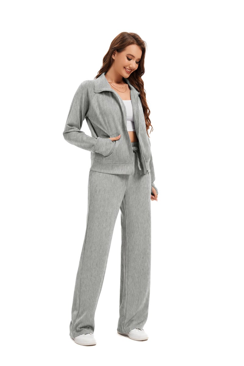 Sixstar Women Two Piece Outfits Sweatsuit Zip Up Sweatshirt Wide Leg Sweatpant Matching Travel Tracksuit Lounge Sets - Image 4