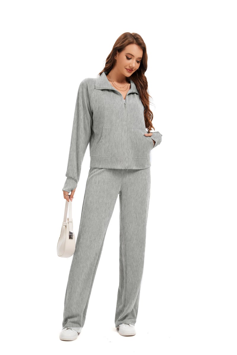Sixstar Women Two Piece Outfits Sweatsuit Zip Up Sweatshirt Wide Leg Sweatpant Matching Travel Tracksuit Lounge Sets - Image 3