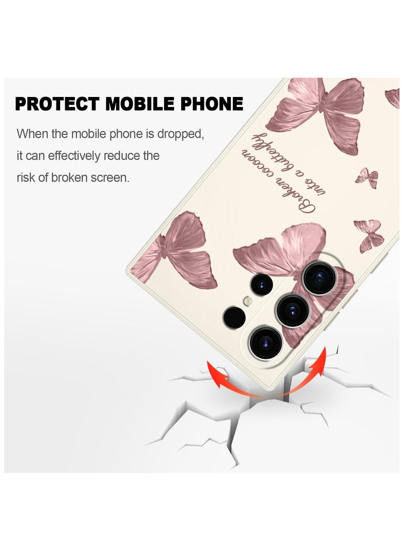 لحافظة Samsung Galaxy S23 Ultra: حافظة Galaxy S23 Ultra  مضادة للانزلاق ومضادة للصدمات ومرنة من السيليكون الناعم لحماية هاتف Samsung Galaxy S23 Ultra - أبيض فراشة. - Image 4