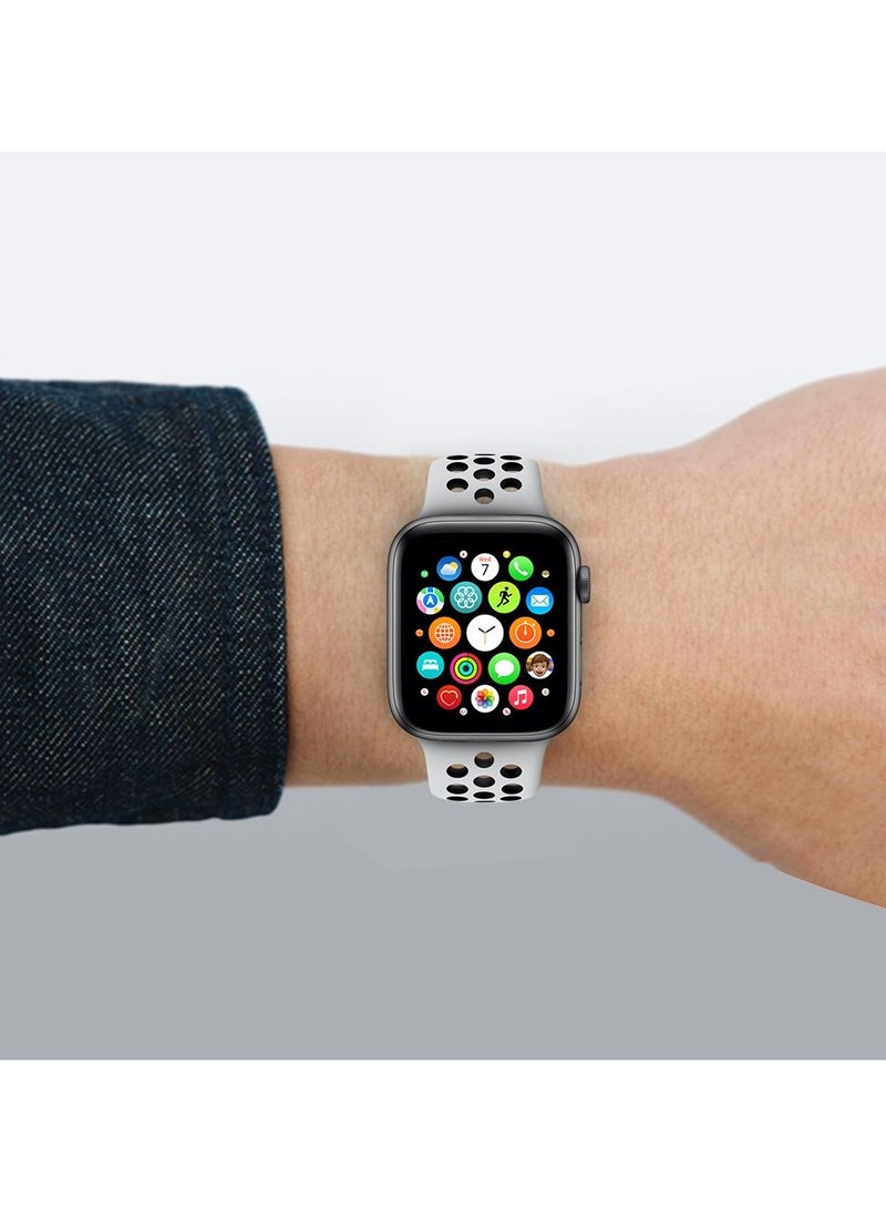 Apple Watch Band 44mm Silicone Replacement Band Adjustable Watch Band White/Black - Image 5