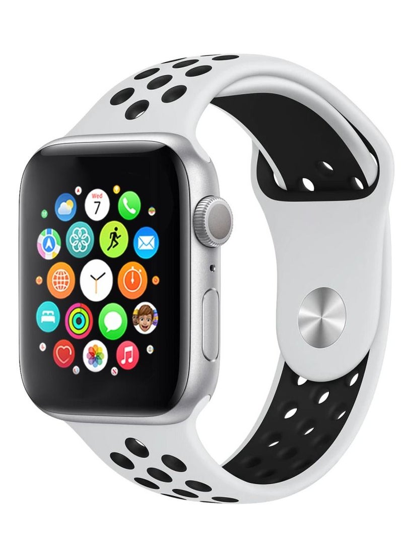 Apple Watch Band 44mm Silicone Replacement Band Adjustable Watch Band White/Black - Image 2