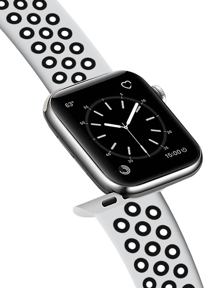 Apple Watch Band 44mm Silicone Replacement Band Adjustable Watch Band White/Black - Image 1