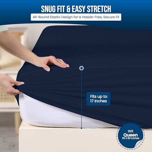 Utopia Bedding Waterproof Mattress Protector Queen Size, Premium 200 GSM Terry Mattress Cover, Soft & Breathable Bed Cover, Fitted Sheet Style with Stretchable Deep Pockets 17" (Navy Blue) - Image 3