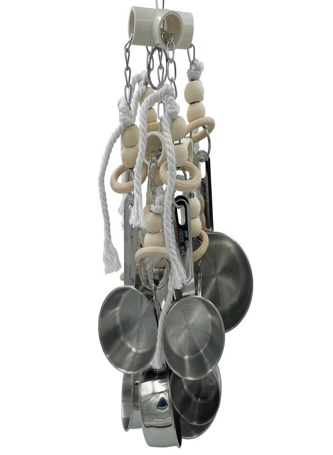 GILYGI Durable Stainless Steel Pots & Wooden Beads Parrot Toys - Pullable 8 Metallic Cups & 8 Natural Dye-Free Rings for Large & Extra Large Parrots Macaws Amazons African Greys Cockatoos Eclectus - Image 2