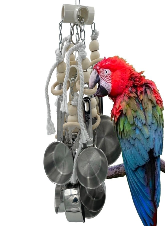 GILYGI Durable Stainless Steel Pots & Wooden Beads Parrot Toys - Pullable 8 Metallic Cups & 8 Natural Dye-Free Rings for Large & Extra Large Parrots Macaws Amazons African Greys Cockatoos Eclectus - Image 1