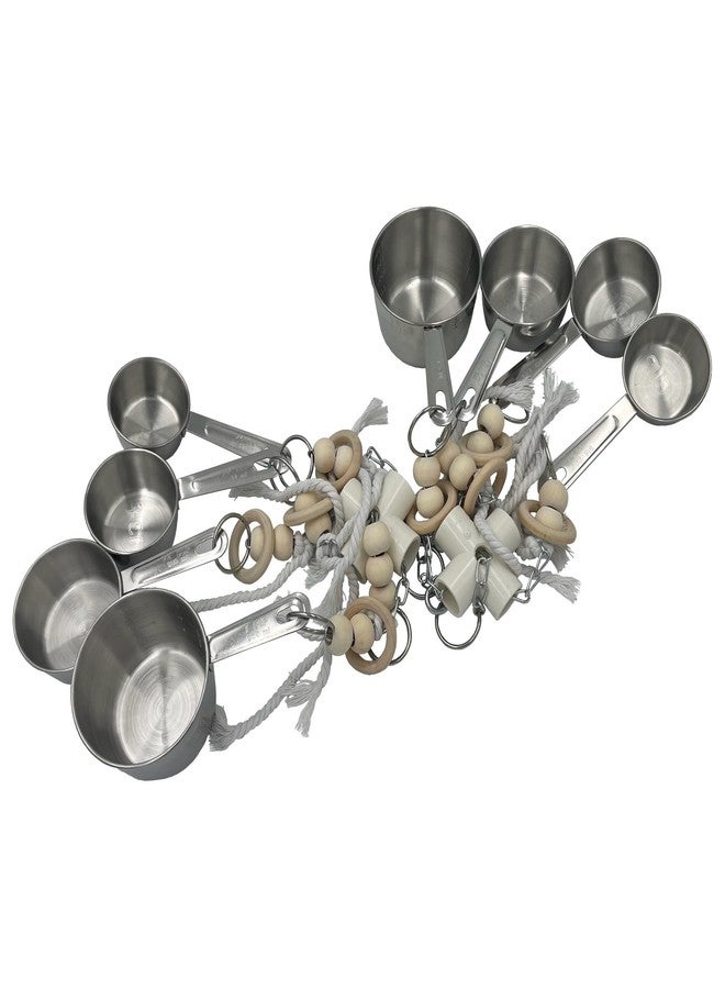 GILYGI Durable Stainless Steel Pots & Wooden Beads Parrot Toys - Pullable 8 Metallic Cups & 8 Natural Dye-Free Rings for Large & Extra Large Parrots Macaws Amazons African Greys Cockatoos Eclectus - Image 5