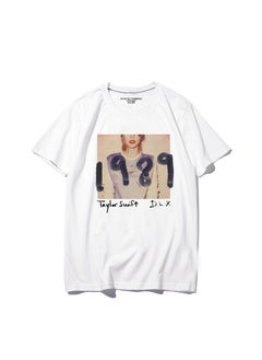 Taylor Swift Tshirt Tour Merchandise Eras Tour Short Sleeve round Neck Loose Fit Youthful Wool Blend Casual Abstract Pattern Tshirt 1989 white