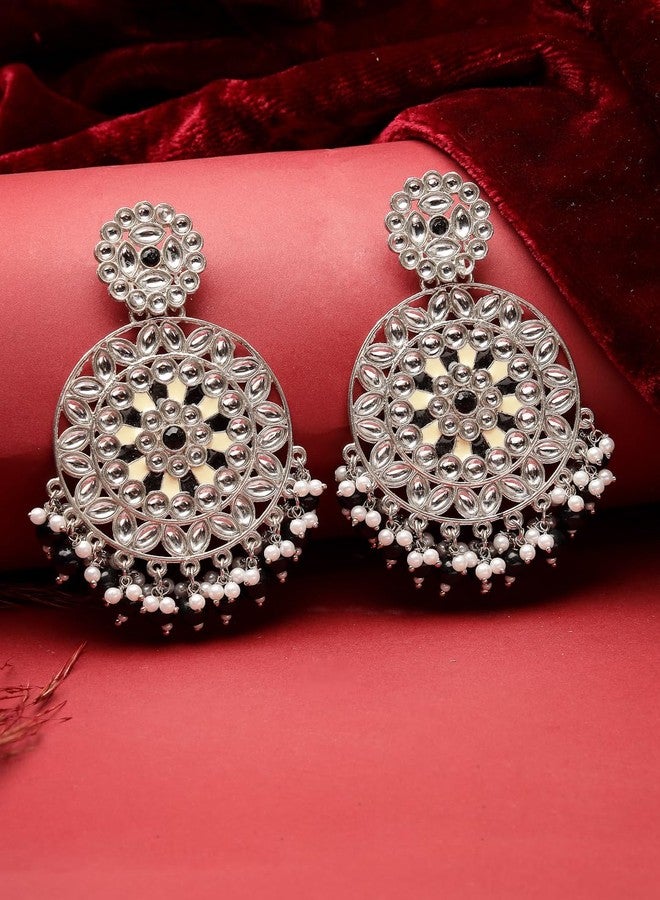 ADIVA Oxidised Silver-Plated Pearl & Stone Studded Peacock Shaped Drop Earrings Set for women, Traditional Stylish Jhumka for Girls Party, Wedding, Festive - Image 3