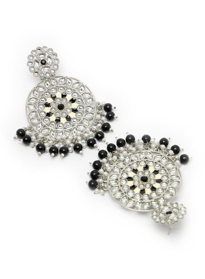 ADIVA Oxidised Silver-Plated Pearl & Stone Studded Peacock Shaped Drop Earrings Set for women, Traditional Stylish Jhumka for Girls Party, Wedding, Festive - Image 2