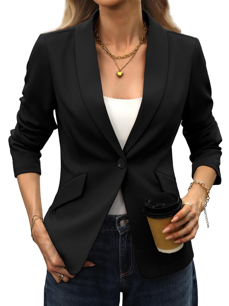 ELLEVEN Blazers for Women Business Casual,Knit Slim Fit Classy Office Work Corporate Outfits for Womens Suit Jackets Old Money Clothes Black Small - Image 1
