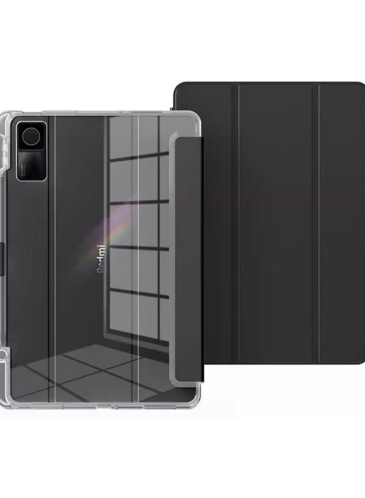 Arabest Compatible With Redmi Pad SE 11 inch 2023 Case, TPU Slim Cover with Pencil Holder, Auto Wake/Sleep Smart Transparent Hard Back Case with Stand Function (Black)