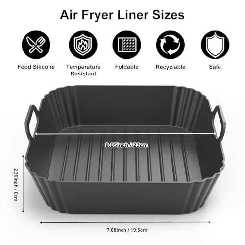 PINTAUR 9-Inch Square Silicone Liners for Large Air Fryer 2Pack, 6 to 8.5QT Silicone Pot Baking Accessories for Chefman COSORI Ninja Instant Pot Vortex XL Cuisinart, Reusable Air Fryer Tray Insert - Image 2