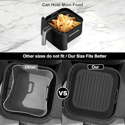 PINTAUR 9-Inch Square Silicone Liners for Large Air Fryer 2Pack, 6 to 8.5QT Silicone Pot Baking Accessories for Chefman COSORI Ninja Instant Pot Vortex XL Cuisinart, Reusable Air Fryer Tray Insert - Image 4