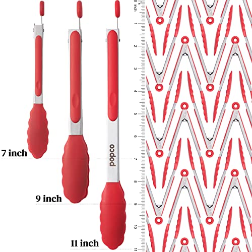 Popco 3-Piece Kitchen Tongs Set – Stainless Steel Heat Resistant Silicone Tips, Strong Comfort Grip, 3 Sizes (7, 9, 12 Inch), Non-Scratch, Dishwasher Safe, for Cooking, BBQ, Salad - Image 2