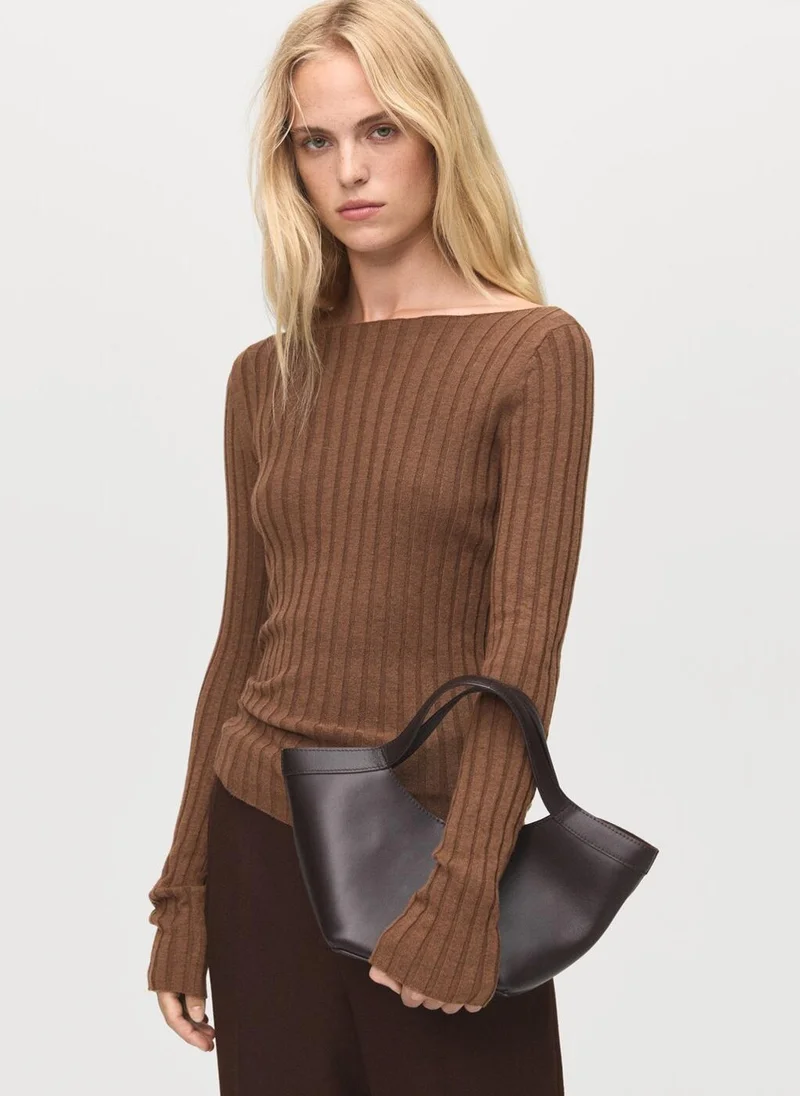 MANGO Boat neck ribbed sweater