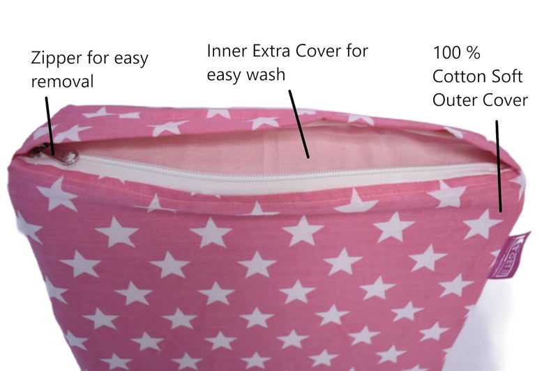 GET IT Multi Use Wedge Pillow for Pregnancy Women and New Born Baby | Lower Back-Pain Relief |Knee Support Between Legs | Anti Vomiting and Milk Spitting for New Born Baby (Pink Star) - Image 4