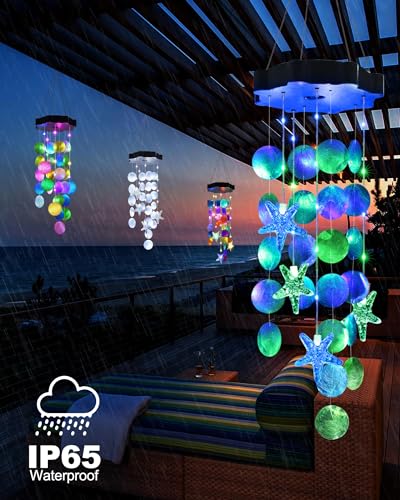 Toodour Solar Wind Chimes for Outside, Shells Light Gifts for Mom Grandma Women Wife Girls, Waterproof Solar Outdoor Decorative Mobile Light for Holiday Garden Porch Yard Outdoor Decor (Blue & Green) - Image 3