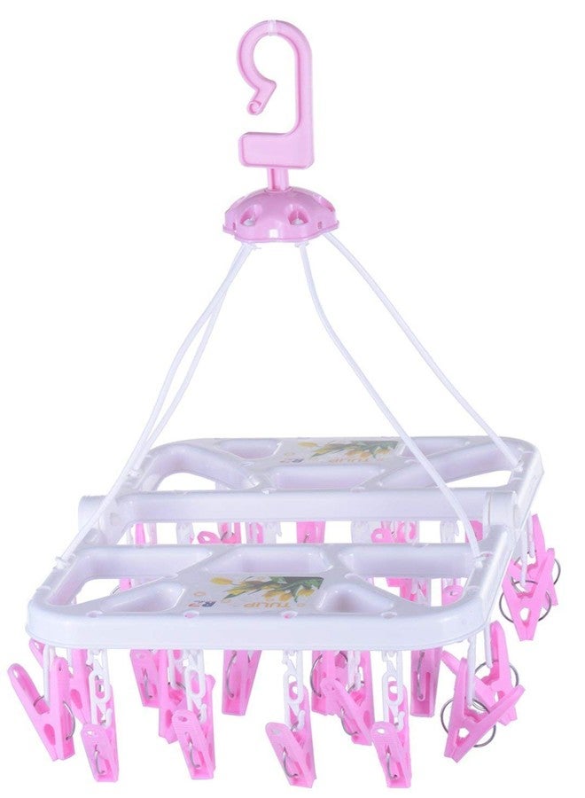 flying CLOUDS Plastic Cloth Drying Stand Hanger with 28 Clips/pegs, Baby Clothes Hanger Stand, Blue or Pink, Set of 1