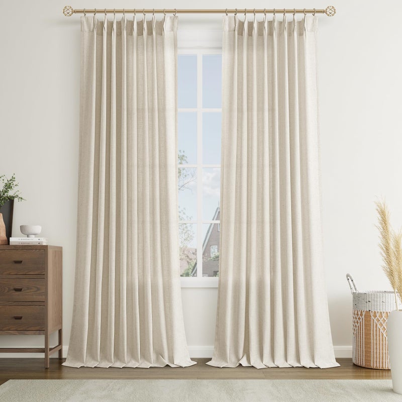 Joywell Linen Pinch Pleated Curtains 120 Inches Extra Long Back Tab Window Textured Modern Semi Sheer Lightweight Drapes with Hooks for Kids Boys Bedroom Living Room W50 x L120 Linen 2 Panels - Image 1