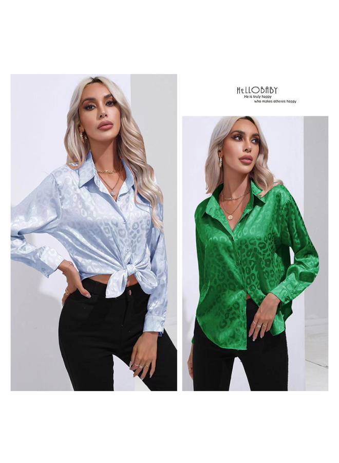 VUELO قميص ساتان جديد ربيعي للنساء من أوروبا وأمريكا، قميص كاجوال بأكمام طويلة، قميص ساتان مقلد من الحرير - Image 2