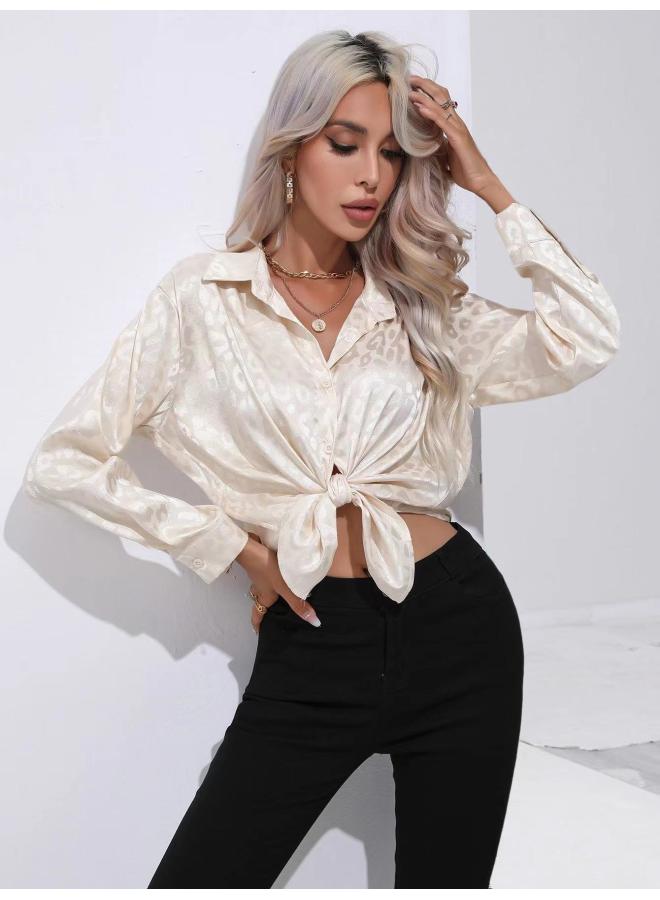 VUELO قميص ساتان جديد ربيعي للنساء من أوروبا وأمريكا، قميص كاجوال بأكمام طويلة، قميص ساتان مقلد من الحرير - Image 1