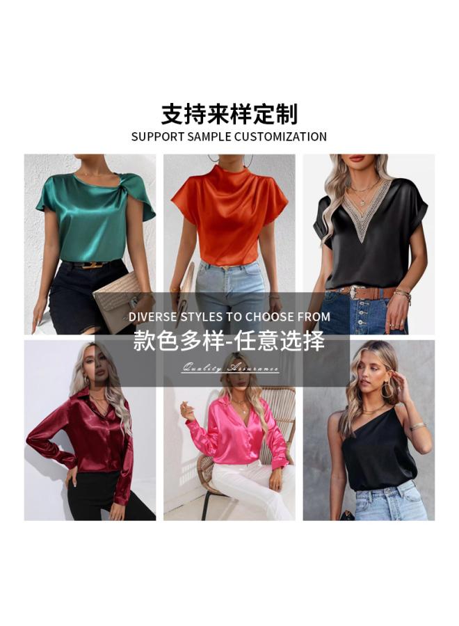 VUELO قميص ساتان جديد ربيعي للنساء من أوروبا وأمريكا، قميص كاجوال بأكمام طويلة، قميص ساتان مقلد من الحرير - Image 4