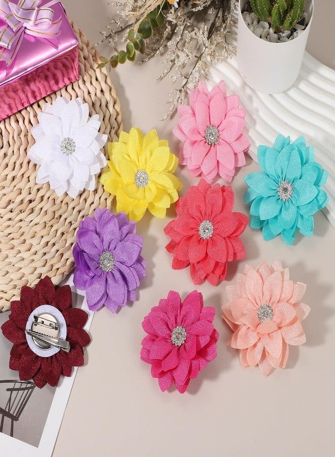 PATIKIL 3.15" Fabric Flower Brooch, Chiffon Flower Pins Rhinestone Satin Fabric Artificial Crystal Lotus Elegant Hair Clips Large for Women Clothes Wedding Banquet, Red - Image 4