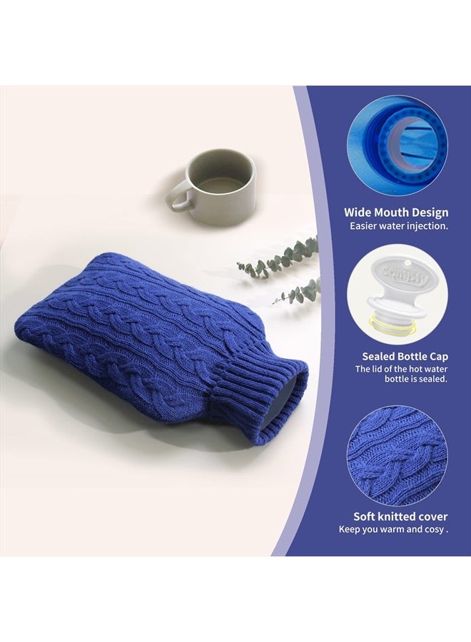 samply Hot Water Bottle with Knitted Cover, 2L Hot Water Bag for Hot and Cold Compress, Hand Feet Warmer, Ideal for Menstrual Cramps, Neck and Shoulder Pain Relief,Navy - Image 4