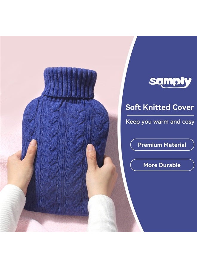 samply Hot Water Bottle with Knitted Cover, 2L Hot Water Bag for Hot and Cold Compress, Hand Feet Warmer, Ideal for Menstrual Cramps, Neck and Shoulder Pain Relief,Navy - Image 5