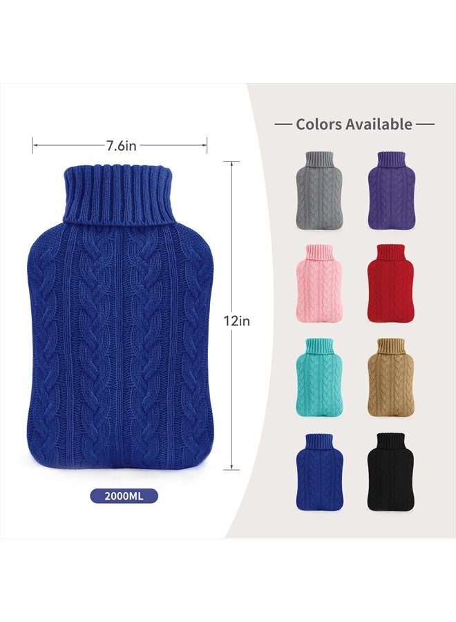 samply Hot Water Bottle with Knitted Cover, 2L Hot Water Bag for Hot and Cold Compress, Hand Feet Warmer, Ideal for Menstrual Cramps, Neck and Shoulder Pain Relief,Navy - Image 3