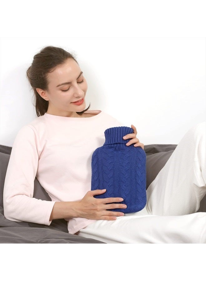 samply Hot Water Bottle with Knitted Cover, 2L Hot Water Bag for Hot and Cold Compress, Hand Feet Warmer, Ideal for Menstrual Cramps, Neck and Shoulder Pain Relief,Navy - Image 2