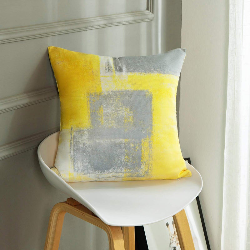 Britimes Britimes Throw Pillow Covers Modern Home Art Decor  16 x 16 Inches Set of 2 Pillow Cases Decorative  Abstract Oil Painting Pillowcases for Bedroom  Living Room  Cushion Couch Sofa  Yellow Grey  - Image 2