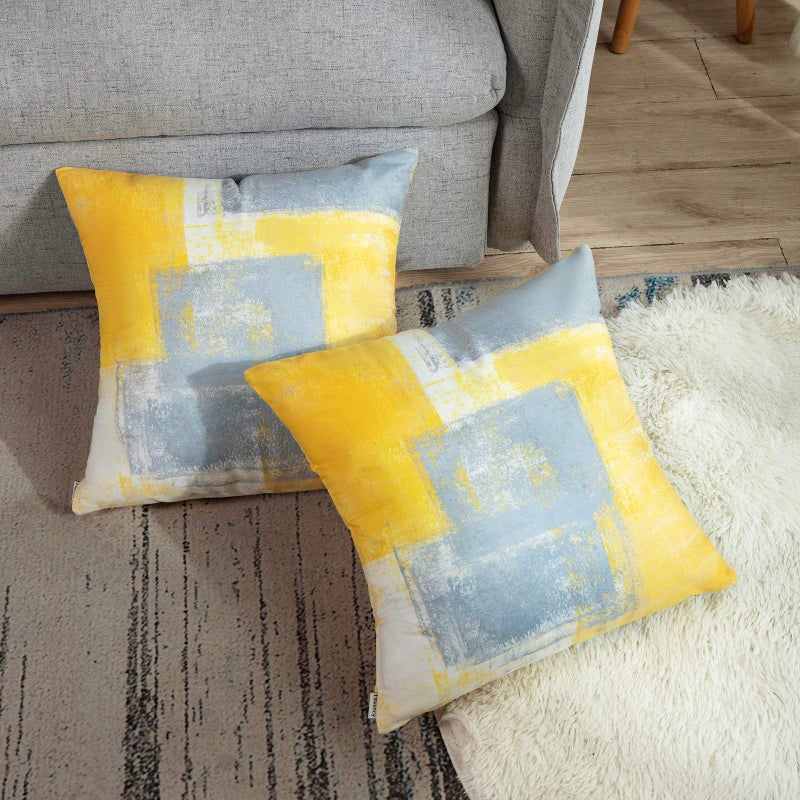 Britimes Britimes Throw Pillow Covers Modern Home Art Decor  16 x 16 Inches Set of 2 Pillow Cases Decorative  Abstract Oil Painting Pillowcases for Bedroom  Living Room  Cushion Couch Sofa  Yellow Grey  - Image 4