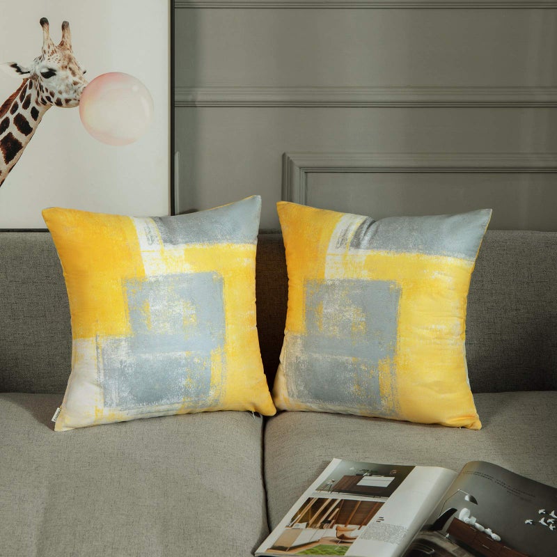 Britimes Britimes Throw Pillow Covers Modern Home Art Decor  16 x 16 Inches Set of 2 Pillow Cases Decorative  Abstract Oil Painting Pillowcases for Bedroom  Living Room  Cushion Couch Sofa  Yellow Grey  - Image 3