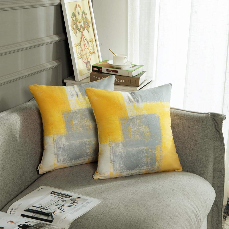 Britimes Britimes Throw Pillow Covers Modern Home Art Decor  16 x 16 Inches Set of 2 Pillow Cases Decorative  Abstract Oil Painting Pillowcases for Bedroom  Living Room  Cushion Couch Sofa  Yellow Grey  - Image 5