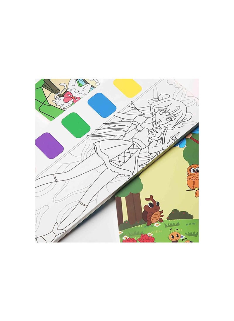 Generic - Mini Watercolour Painting Pad with Brush, Mini Paint Pad, Mini Water Color Paint Pad, Pocket Watercolour Colouring Book, Mini Watercolor Paint Set for Adults with Pen Brush (2PCS-K) - Image 1
