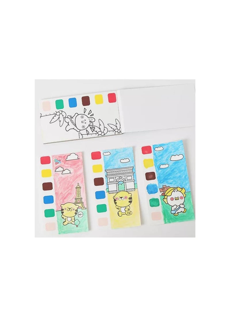 Generic - Mini Watercolour Painting Pad with Brush, Mini Paint Pad, Mini Water Color Paint Pad, Pocket Watercolour Colouring Book, Mini Watercolor Paint Set for Adults with Pen Brush (2PCS-K) - Image 1