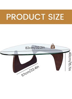 Garlo Triangle Coffee Table in Walnut Mid Century Modern Solid Wood Base and Triangle Clear Glass Coffee Table for Living Room Low Minimalist Tea Table Coffee Tables  - Image 2