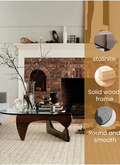 Garlo Triangle Coffee Table in Walnut Mid Century Modern Solid Wood Base and Triangle Clear Glass Coffee Table for Living Room Low Minimalist Tea Table Coffee Tables  - Image 4
