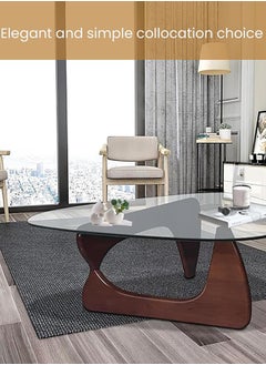 Garlo Triangle Coffee Table in Walnut Mid Century Modern Solid Wood Base and Triangle Clear Glass Coffee Table for Living Room Low Minimalist Tea Table Coffee Tables  - Image 3