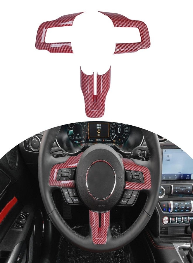 Naisec Steering Wheel Cover Trim for Ford Mustang Accessories 2015 2016 2017 2018 2019 2020 2021 Interior Accessories (Red Carbon Fiber Grain) - Image 1