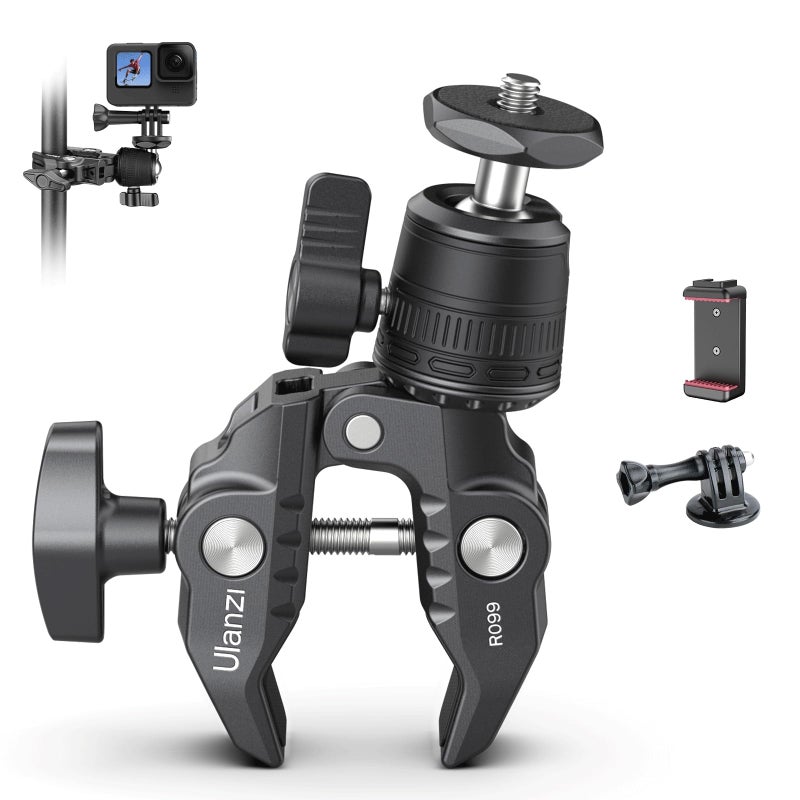 VIJIM Ulanzi Super Clamp, 360 Head Camera Mount, 1/4 Screw Camera Holder for Gopro, Anti-Loose, Crab Crab Clamp for Monitor Support, LCD Monitor, Action Camera, SLR, Bicycle, Bike, Gopro