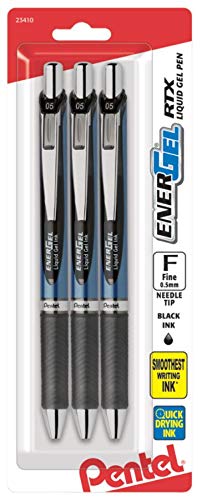 Pentel أقلام بنتل® إنرجل® ديلوكس RTX القابلة للسحب، نقطة إبرة، 0.5 مم، براميل متنوعة، حبر أسود، عبوة من 3 - Image 3