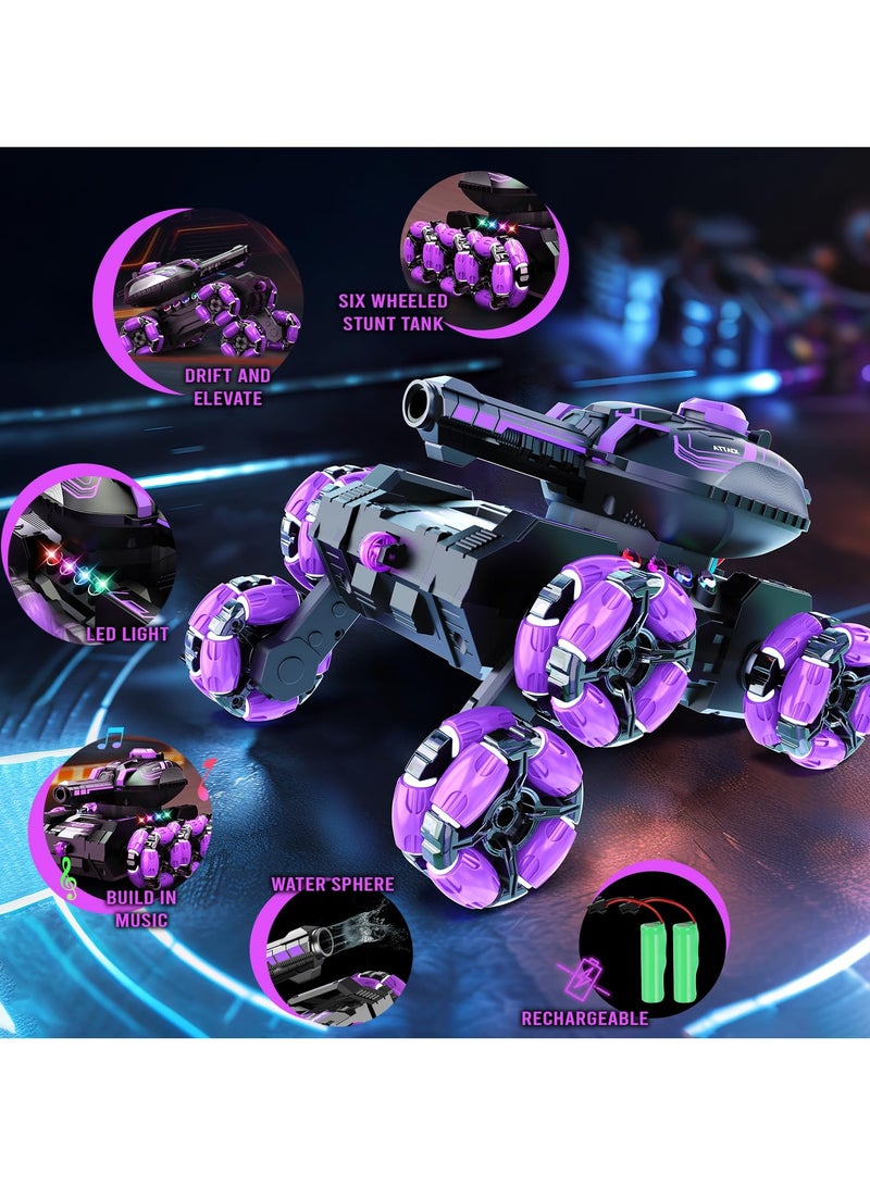 Coconut Baby Robot Six Wheel Tank, 2.4Ghz Remote Control Tank Stunt RC Car with Music and Lights, Can Shoot Water Balls, Gesture Controlled, with 1 Rechargeable Battery, Birthday Gift for 6 7 8 9 10 11 12 Years Old  - Image 2