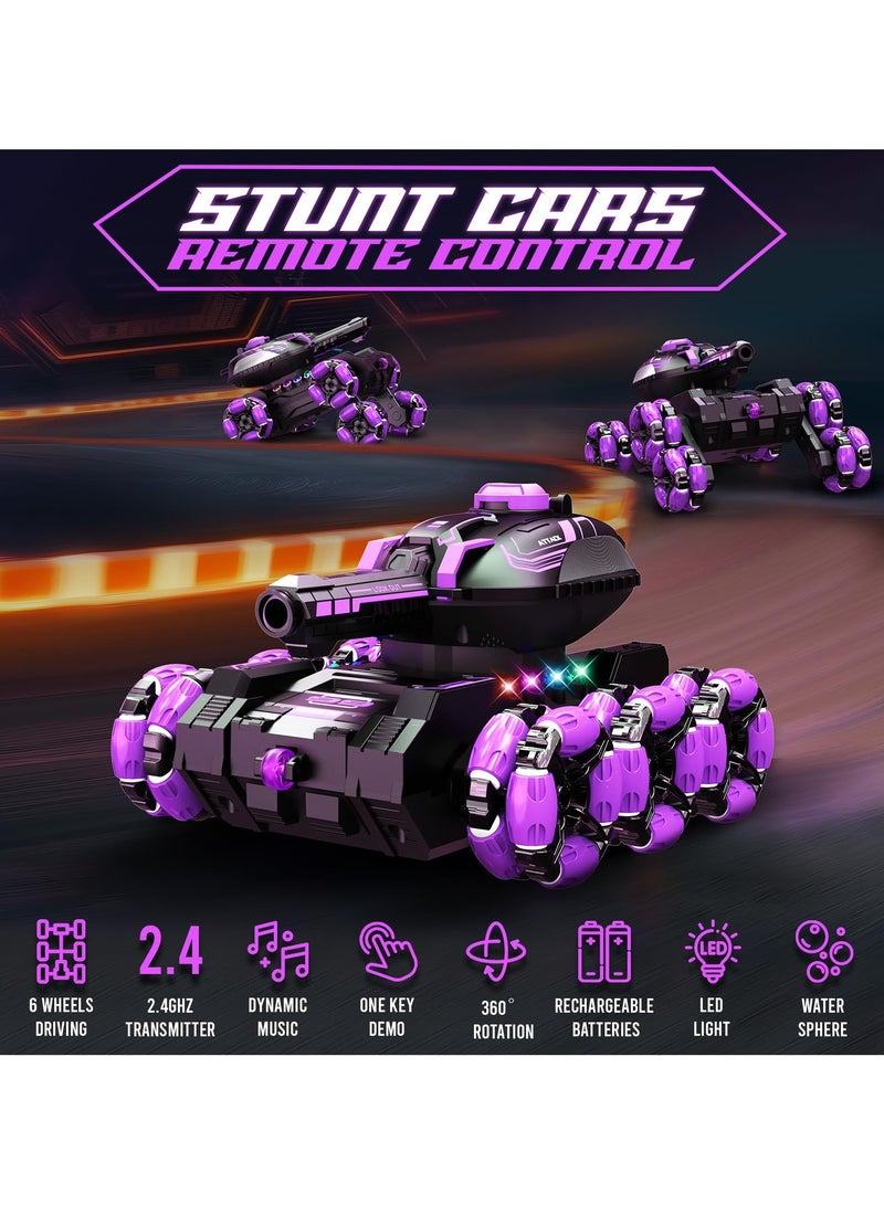 Coconut Baby Robot Six Wheel Tank, 2.4Ghz Remote Control Tank Stunt RC Car with Music and Lights, Can Shoot Water Balls, Gesture Controlled, with 1 Rechargeable Battery, Birthday Gift for 6 7 8 9 10 11 12 Years Old  - Image 3