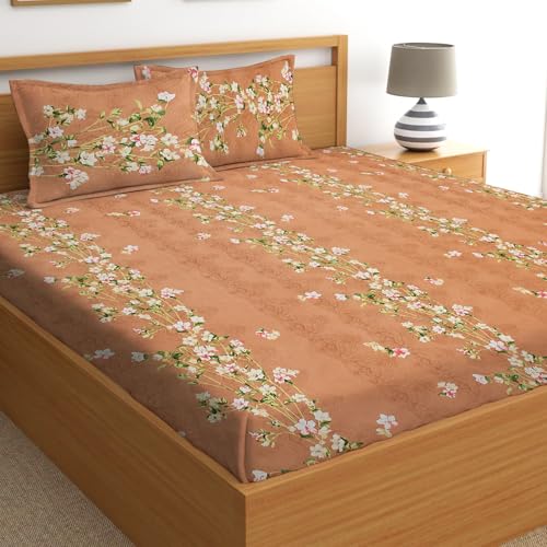 STARNSTYLE 100% Cotton Super Soft 240 Thread Count Elastic Fitted All Around Elastic Printed King Size Double Bed Bedsheet with 2 Pillow Cover 72" X 78" Brown Rose - Image 2