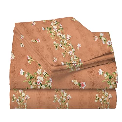 STARNSTYLE 100% Cotton Super Soft 240 Thread Count Elastic Fitted All Around Elastic Printed King Size Double Bed Bedsheet with 2 Pillow Cover 72" X 78" Brown Rose - Image 4