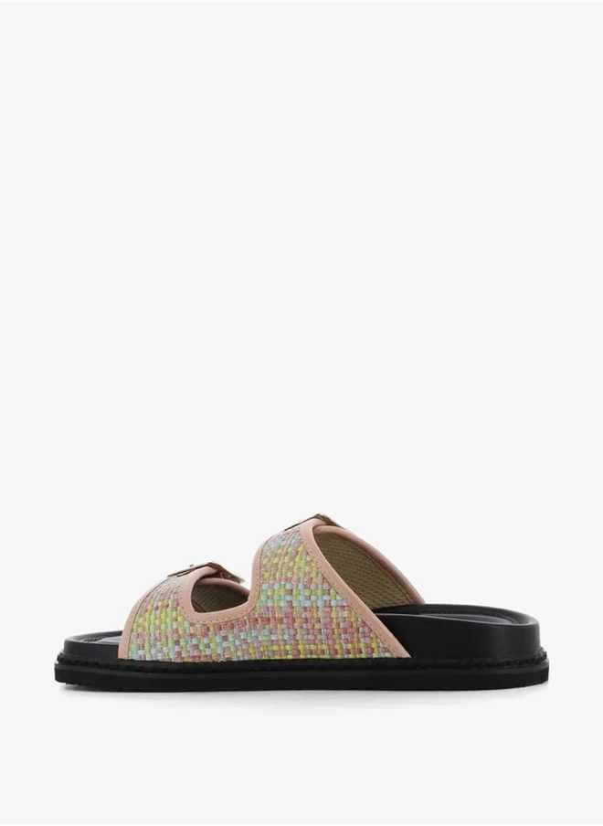 اس جي Women's Buckle Detail Slip-On Sandals