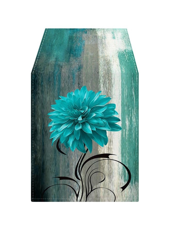 OYIMUA Soft Thick Chenille Teal and Grey Table Runner 36 Inches Long Vintage Abstract Painting Flowers Spring Summer Rustic Dining Table Decorations for Home Indoor Outdoor - Image 1